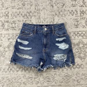 Hollister Denim Shorts Ultra High Rise Vintage Relaxed Distressed Style Size 1/W